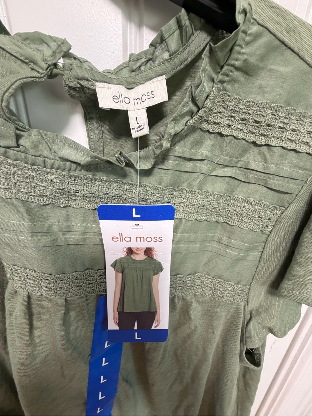 Ella Moss Sage Green Crochet Trim Knit Top